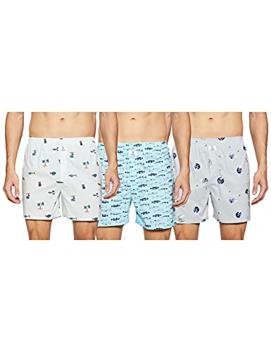Image of Longies Pure Cotton Mens Boxers Pack of 3 Regular Shorts (LGBOXPO3V003 Aqua,Silver,Grey3361 S)