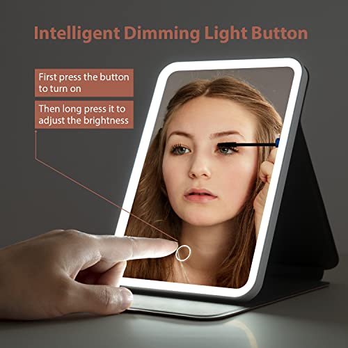 Nezzoe Makeup Mirror With Usb Rechargeable Folding Travel Mirror With Light, Portable Compact Vanity Mirror Dimmable Led Mirror #TOP1