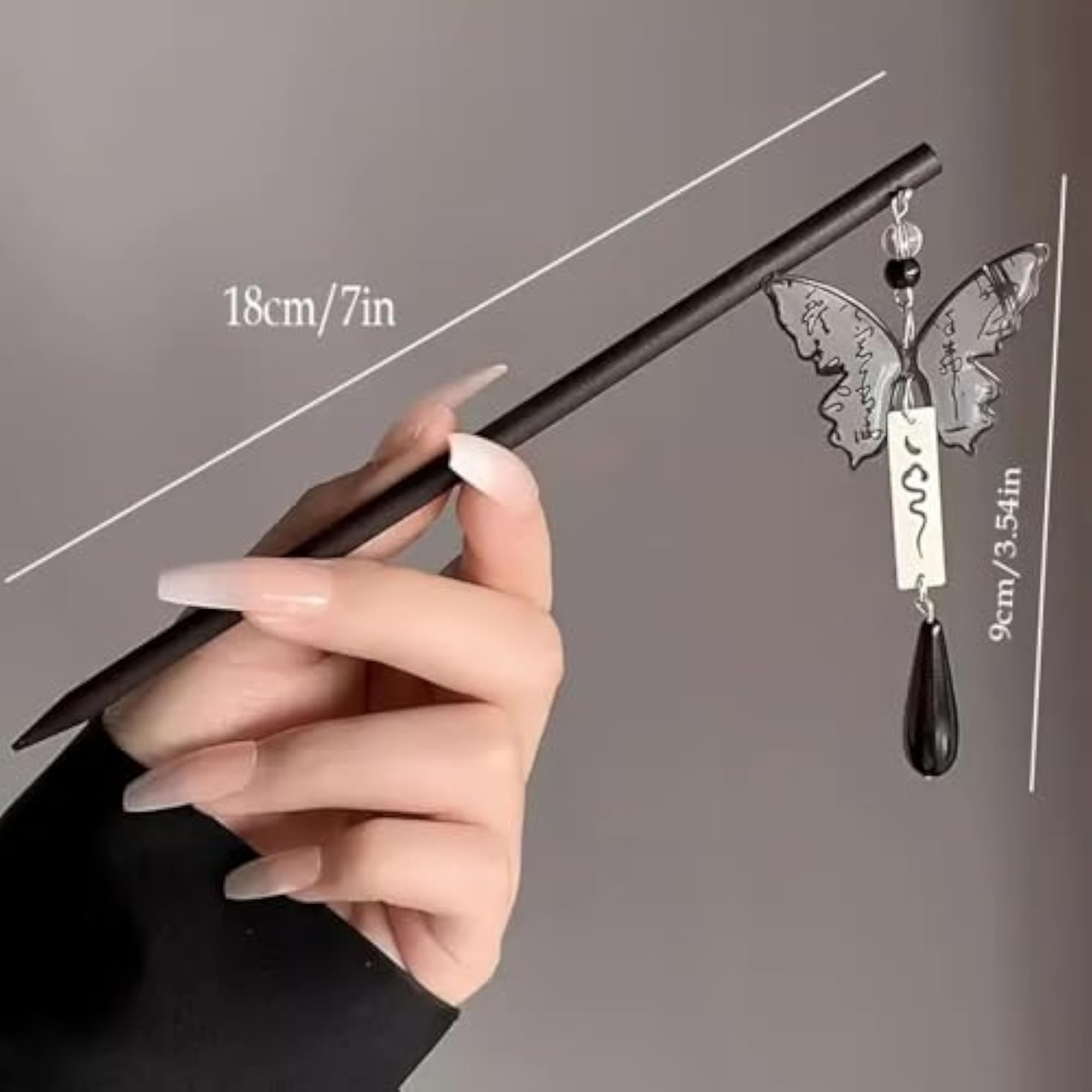 Chinese-Style Calligraphy Butterfly Hairpin, Vintage Antique Design