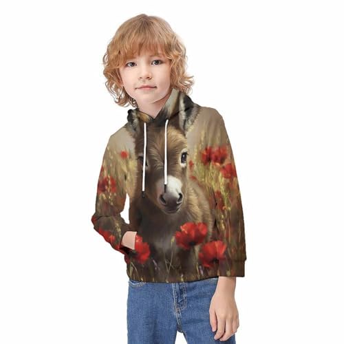 Pulls chauds à capuche pour enfants sweat imprimé 3D âne avec poches