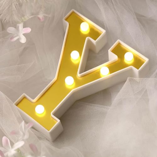 Image of Efavormart 6 inch Gold Marquee Letter Y, Mirror Front Warm White LED Light Up 3D Sign, Battery Operated 72H Glow for Wedding Party & Wall Decor