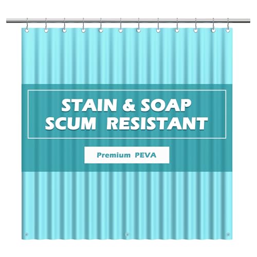 Image of EHZNZIE Aqua Shower Curtain Liner 72x72, PEVA Waterproof Bath Curtain, No Chemical Smell, 3 Weighted Magnets, Durable with Rustproof Metal Grommets