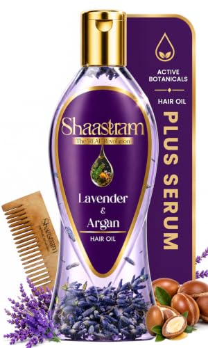 Image of 180ML Lavender & Argan Herbal Hair Oil (works like a serum) with Neem Comb Combo | Helps reduce frizz & adds Shine | For Monsoon| Lightweight, Non-Sticky, Fast Absorbing Oil | For Men & Women