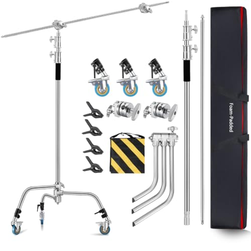Konseen C Stand with Boom Arm 2 Pack,10.8FT Heavy Duty C Stand with Wheels