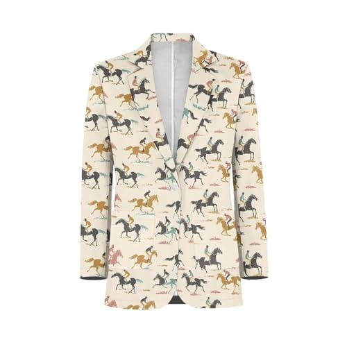 Suhoaziia Cowboy Horses Womens Casual Blazers Open Front Long Sleeve Suit Jackets Lightweight One Button Sport Coat Tuxedo Jacket Horse Racing Outfits for Women 2025 Trendy