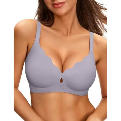 NIASOUL Wireless Bras for Women Seamless Push Up Full Coverage Bralette No Underwire Comfort Everyday T Shirts Bra Purple Medium