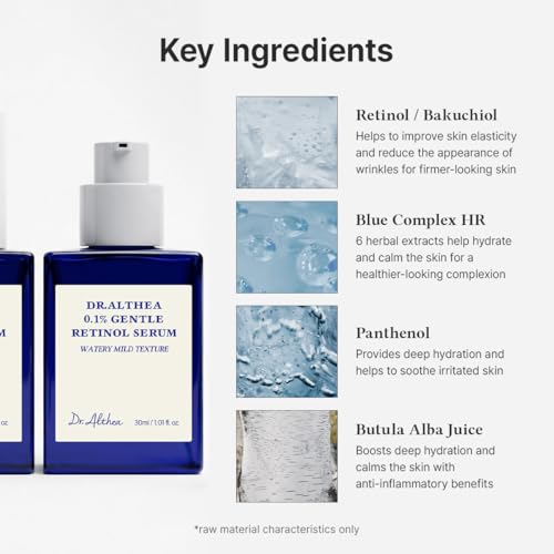 Image of Dr.Althea 0.1% Gentle Retinol Serum | Helps Reduce Wrinkles, Fine Lines, and Signs of Aging | Gentle Skincare for Day & Night | Korean Vegan Skin Care for All Skin Types | 30ml