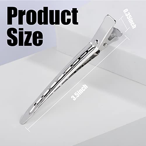 YGDZ Duck Billed Clips, 30pcs 3.5 Inch Metal Alligator Curl Hair Clips with Holes for Styling, Coloring, Thick Hair Rollers, Salon Use, Silver
