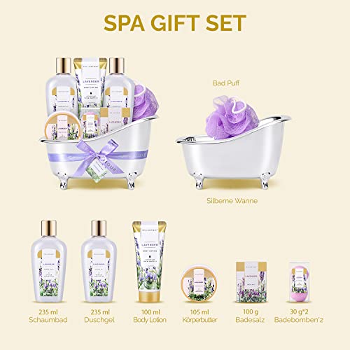 SPA LUXETIQUE Wellness Geschenkset für Frauen - Geschenkset für das Badezimmer, 8 Stück, für das Geburtstagsgeschenk, Lavendelduft, Pflegeset mit Badewanne, Geschenk für Frauen Geburtstag, Weihnachten