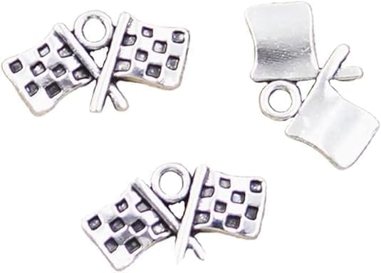 20 Pcs Silver Racing Flag Antique Charms Pendants for Making Bracelet Necklace Jewelry Findings Jewelry Making Accessory Beading and Making,13x22mm