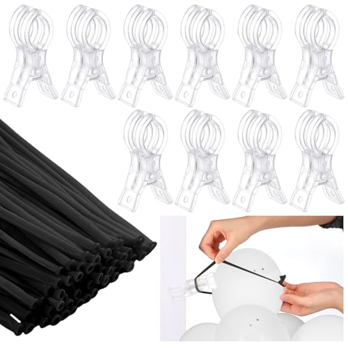 Image of 10 Pack 3.5 Inch Balloon Arch Clips 100 Pcs 260 Long Balloons Kit | 3.5 Inch Large Heavy Duty Clip, Plastic Transparent, Black 260 Long Balloons, For Arch Backdrop Garland, Long Twisting Decor