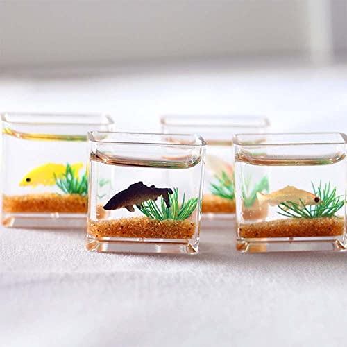 Weisha Dollhouse Miniature Fish Tank 1Pc Dollhouse Mini Glass Fish Tank Model Home Ornament Miniature Fish Bowl Scene Model Dollhouse Decor Toy(Square) #TOP6