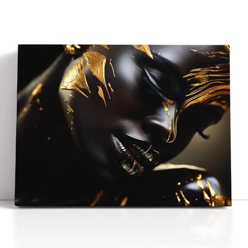 Portrait de femme en noir et or peinture sur toile de luxe 70x110