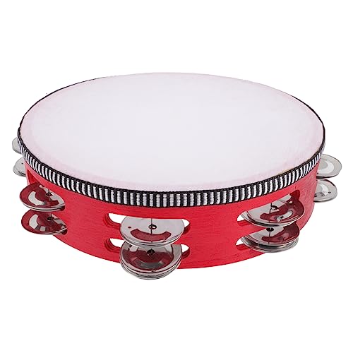 Totority 二列タンバリン キッズタンバリン ハンドヘルドドラムベル ハンドパーカッションドラム 8インチタンバリン パーカッションハンドドラム 楽器 バイブレーター おもちゃ 子 木製 赤