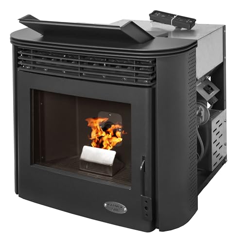 EIDER BIOMASA – Insertable de Pellets 10 kW – Calienta hasta 250 m³ – Tolva 24 kg – Chimenea de Pellets Panorámica – Bajo Consumo – Programable – Cristal Limpio – Acabado Negro
