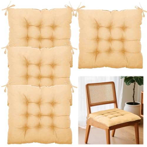 Juego De 4 Cojines Para Silla, 40 X 40 Cm, Relleno Con Lazos, Para Silla De Jardín E Interior, Lavable, Para Muebles De Jardín Crema