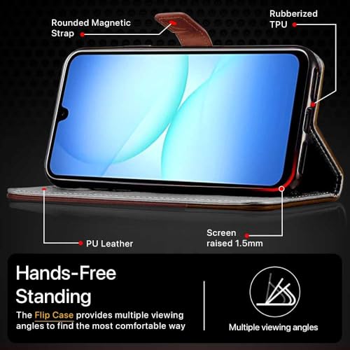Image of FLIPPED Vegan Leather Flip Case Back Cover for Samsung Galaxy M17 5G | A17 5G | F17 5G (Flexible, Shock Proof | Hand Stitched Leather Finish | Card Pockets Wallet & Stand | Brown with Coffee)