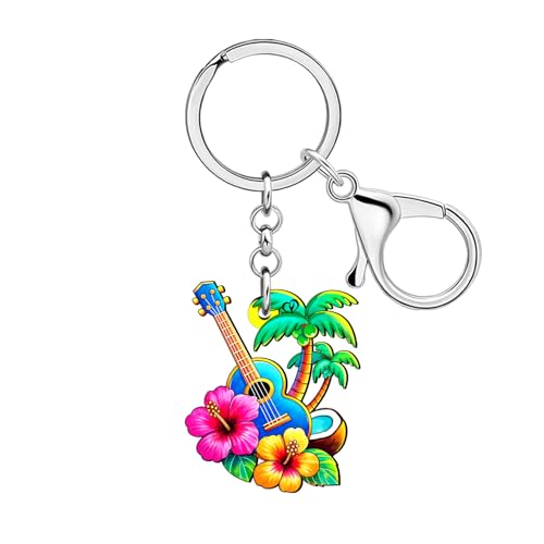 RAIDIN Acrylic Funny Tropical Hawaiian Ukulele Keychain Keyring Beach Gifts for Women Girls Music Lovers Car Keys Bags Wallet (Colorful)