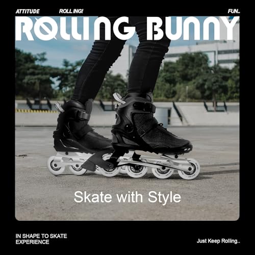 Image of Inline Skates PRO for Adult Women - ABEC-9 Bearing with Breathable Lining for Male Female, Optional Brake, Size W 6-9, Black