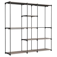 SONGMICS Portable Open Wardrobe, Clothes Rack, Freestanding Wardrobe with Clothes Rails and Fabric Shelves for Bedroom, 182 x 43 x 182 cm, Taupe RYG037R02