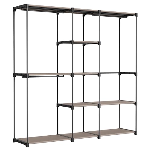 SONGMICS Armadio, Guardaroba Autoportante, con Barre Appendiabiti, Portabiti Ripiani in Tessuto, Struttura in Metallo, 182 x 43 x 182 cm, Talpa RYG037R02