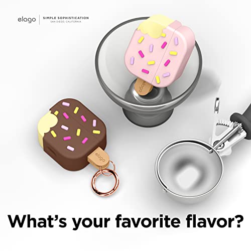 Image of elago Ice Cream Case Compatible with AirPods 3 Case Cover - Compatible with AirPods 3rd Generation, Carabiner Included, Supports Wireless Charging, Shock Resistant, Full Protection (Chocolate)