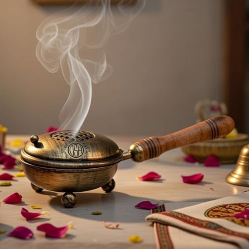 Image of DSH Home Purifying Hand-Loban Incense Burner, Loban Burner with Handle, Dhoop Dhuni Burner Sambrani Dhoop, Resin & Home Office Temple Prayer Butler (Antique)