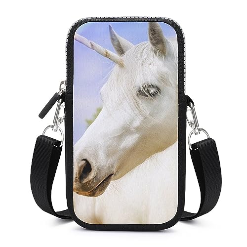 Sac bandoulière téléphone portable portefeuille pochette unisexe licorne blanche mini sac
