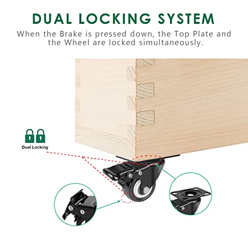 8T8 Swivel Plate Caster Wheels 2 Inch, Set Of 4, Heavy Duty Industrial Casters With Brake, No Noise Locking Casters With Polyurethane (Pu) Wheels, Castors #TOP3