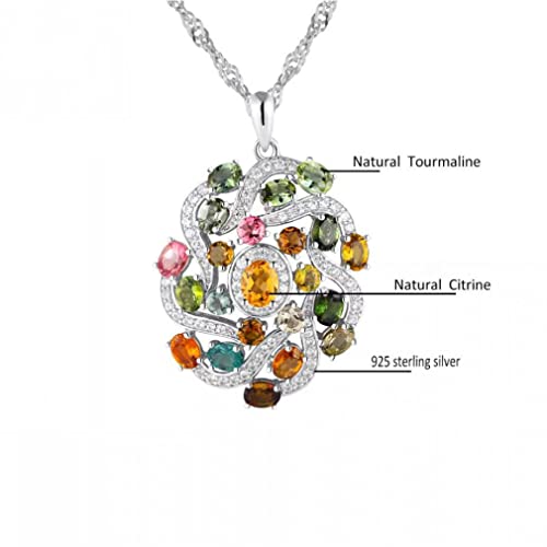 Collier argent 925 anti-ternissement fleurs multicolores citrine fine