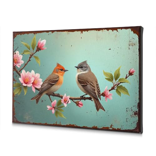 Tableau oiseaux salon masque mur vide avec fleurs roses rustiques