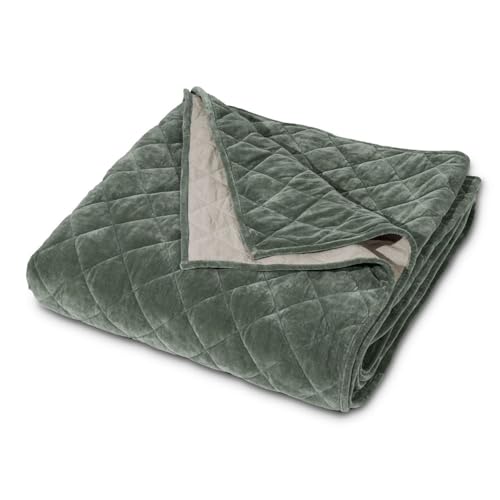 Loberon Quilt Verdier, kuschelig weich, dekorative Rautensteppung, edler Materialienmix, Schlafzimmertextilien, Überwurf, Tagesdecke, Baumwollsamt, Leinen, grün