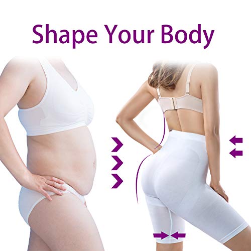 +MD Women's Breathable Boy Short Panties Seamless High Waist Boxer Brief Panties Comfortable Bamboo Shorts White XXXL - Thumbnail 3