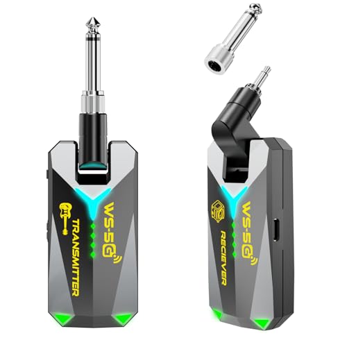 New 5.8GHz Wireless Guitar System with More Channels Rechargeable Audio Wireless Guitar Transmitter Receiver for Guitar Bass Electric Wind Instruments, 48K/16bit Real-time Transmissio