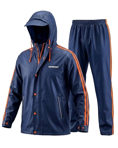 Image of Destinio Rain Coat for Men Waterproof with Hood, Thick Polyester, Leak Proof, Premium Zipper, Raincoat for Bike Riding, Double Layer Rain Suit for Riders, Rainwear Set