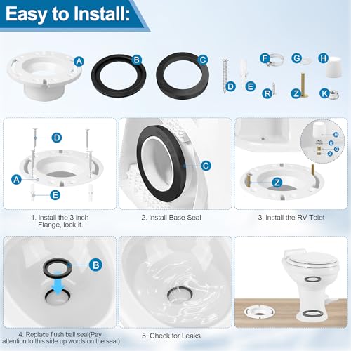 Image of RV Toilet Seal and 3 Inch Socket RV Toilet Flange for Dometic 300 /310 /320 RV Toilets, Toilet Parts Replaces 385345892 Flange, 385311658 Flush Seal and 385311652 Base Seal, 3 in 1 RV Toilet Repair Kit