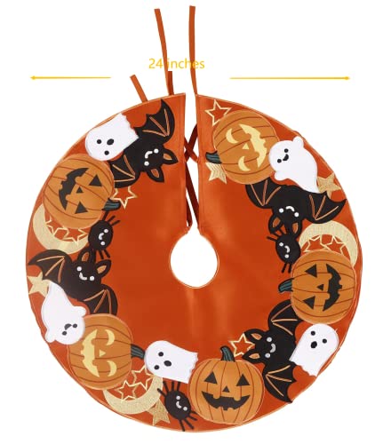 Granddeco Christmas Tree Skirt 24Inch With Cutwork Embroidered Pumpkin Maple Leaves, Autumn Harvest Table Decorations For Party Holiday Dinner And Daily Use-Coffee (Tree Skirt 24" (61Cm Round)) #TOP4