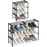 Lifewit Wysuwany regał na buty 42,5-78,7 cm, możliwość układania w stos, wstępnie zmontowane półki, montaż bez narzędzi, przechowywanie butów do korytarza, szafy na ubrania, garażu, 3 poziomy, czarny