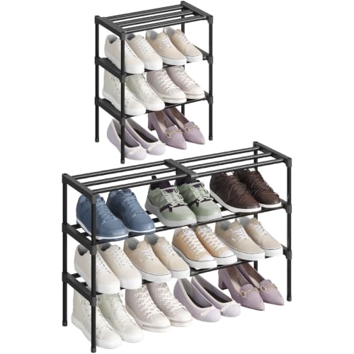 Lifewit Wysuwany regał na buty 42,5-78,7 cm, możliwość układania w stos, wstępnie zmontowane półki, montaż bez narzędzi, przechowywanie butów do korytarza, szafy na ubrania, garażu, 3 poziomy, czarny