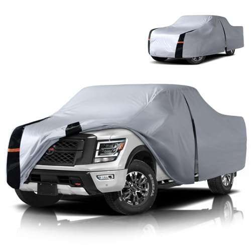 Image of Multi-Layer Nissan Titan XD Truck Cover, Custom fit Titan XD 2016-2026 Crew Cab Short Bed(6.6') Car Cover Waterproof All Weather, Full Exterior Cover Rain Wind Dust and UV Protection with Door Zipper