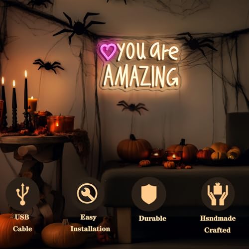 Image of You Are Amazing Neon Sign,Classroom Teen Room Wall decorations | Silicone Light Strips, Acrylic Sheets,USB Interface,Size: 13.6 in* 8.4 in,Wall Decorations in Classrooms and Teengirls' Rooms