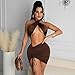 BYDIVA Women's Sexy Halter Criss Cross Ruched Sleeveless Mini Bodycon Dresses Outfits Chocolate S