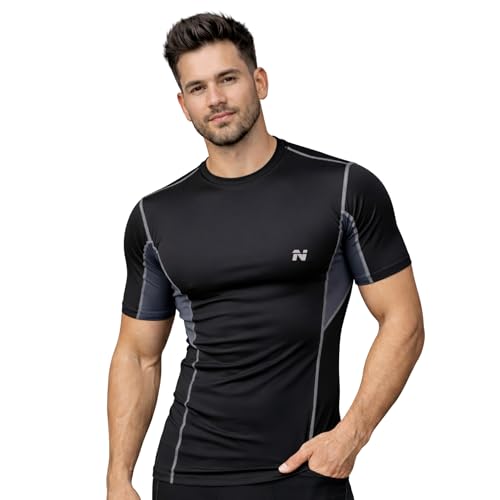 Image of NINQ Full Sleeve Compression, Workout, Round Neck, Down Shoulder T-Shirt - Men's Gym, Athletic & Sports Tights for Fitness