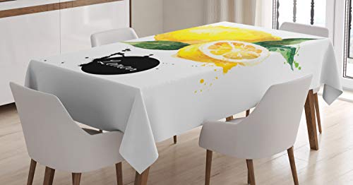 ABAKUHAUS Fruit Nappe, Sour Citrus Design Citron, Linge de Table Rectangulaire pour Salle à Manger Décor de Cuisine, 140 cm x 170 cm, Vert Jaune et Noir