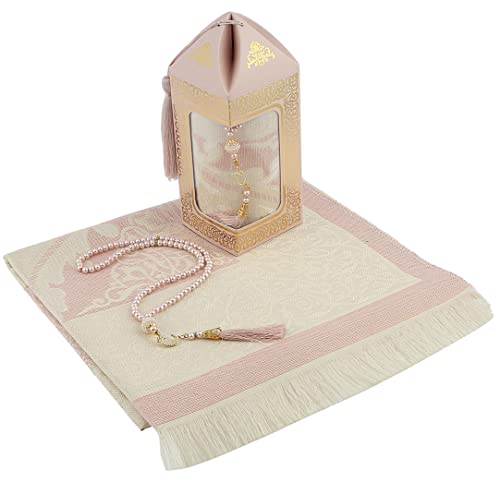 Imani Aksa Coffret Cadeau Musulman-(Tapis de prière, tasbih)-Tapis prière- Tapis priere Musulman- Coffret Islam-Ramadan,Aïd Hajj, Umrah, Mariage, Naissance, Mevlid Muslim (Rose Clair)