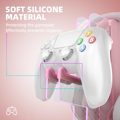 Xbox Controller Stand & Holder with RGB Lights,Transparent Charging Station & USB Dock for Xbox Series X/S Game Controllers (Pink) - Image 4