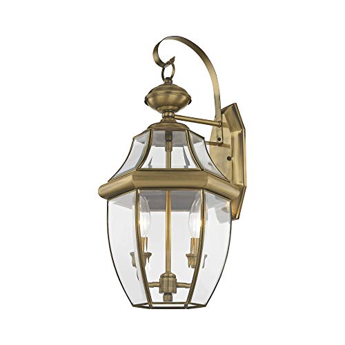 Livex Lighting 2251-01 Monterey 2 Light Outdoor Antique Brass Finish Solid Brass Wall Lantern With Clear Beveled Glass #TOP1