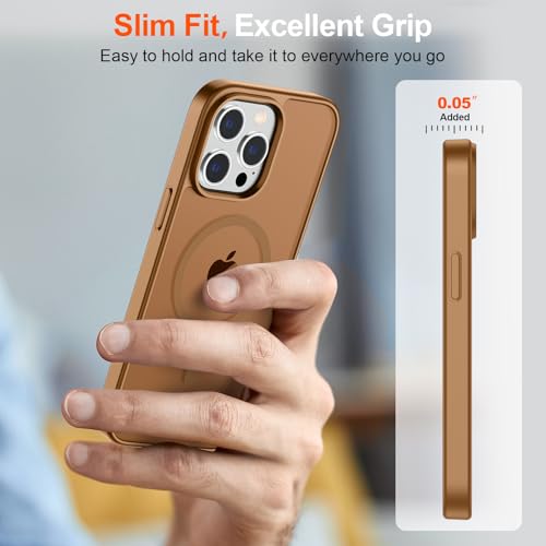 Image of SUPFINE Magnetic for iPhone 14 Pro Max Case (Compatible with MagSafe) (Military Grade Drop Protection) Slim Translucent Shockproof with Anti-Fingerprint Phone Case,Brown