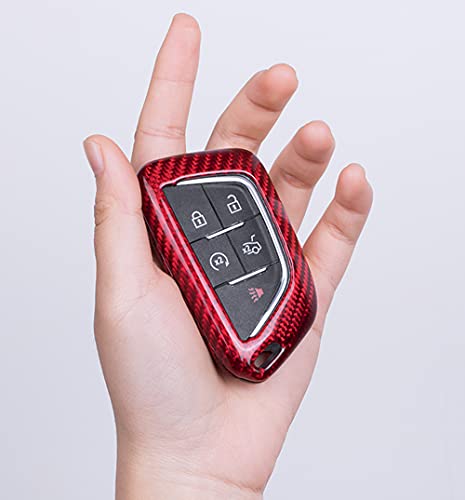 Image of iJDMTOY Real /Genuine Gloss Red Carbon Fiber Key Fob Shell Cover, Compatible with 2020-up Cadillac ATS CT4 CT5 CT6 XT4 XT5 XTS Smart Key Fob