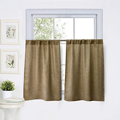 Valea Home NARF5_02465 Burlap Tier Curtains For Kitchen Rustic Tan Rod Pocket Curtains thumb #1